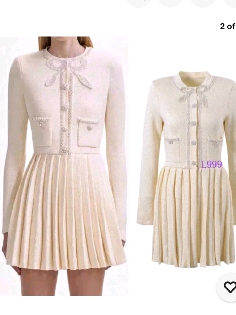Self -Portreit Cream  Mini Dress SIze M - Picture 2 of 11